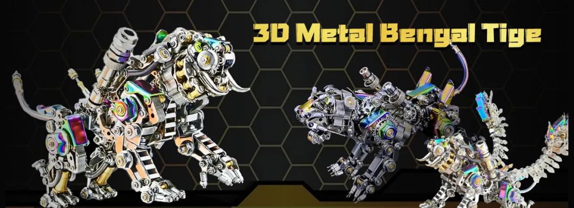 Cool 3D Metal Tiger / Smilodon Mechanical Puzzle Toys For Adults & Kids Assembly